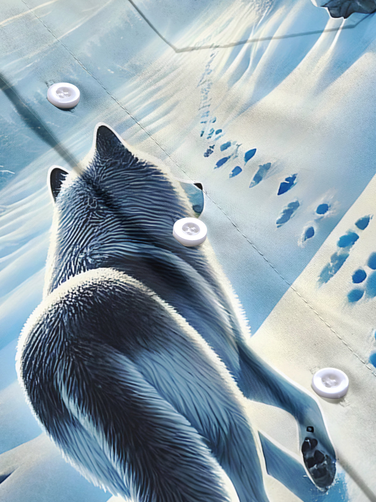 Snow Wolf Print Men's Pocket Short Sleeve Shirts