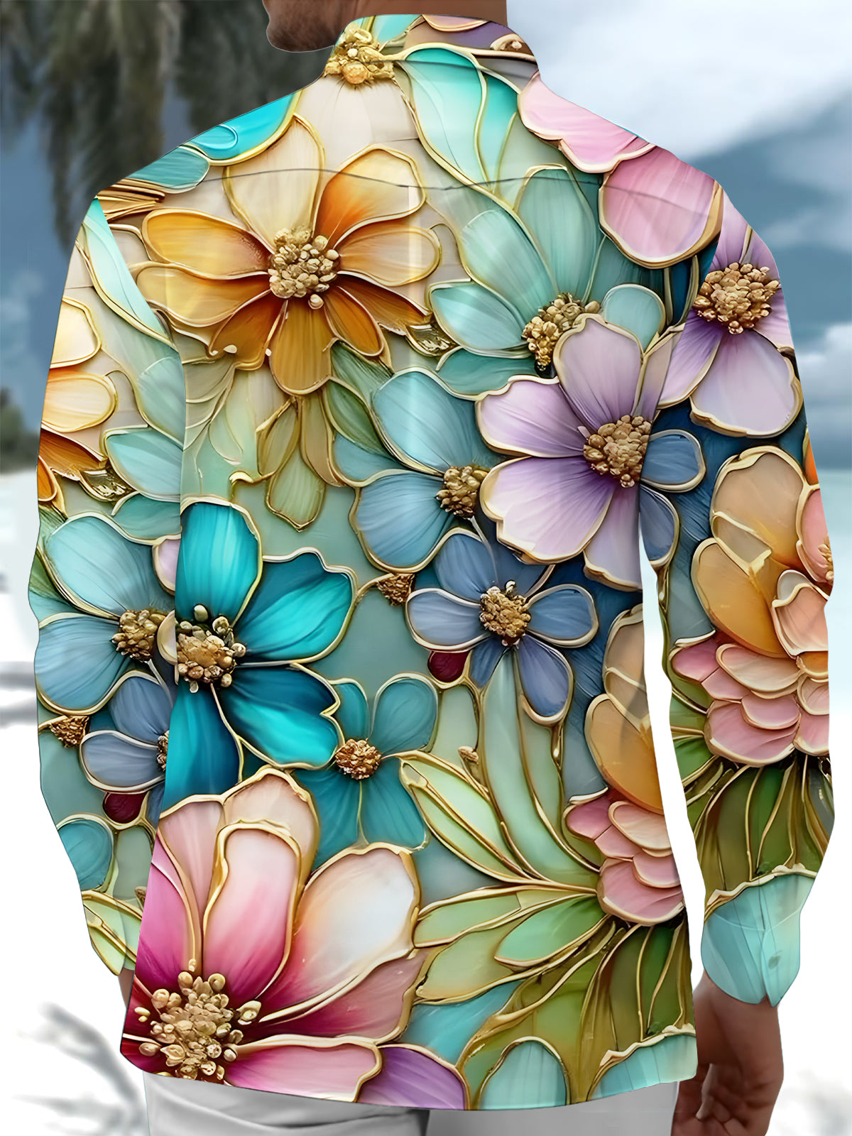 Floral Print Men's Pocket Long Sleeve Shirts