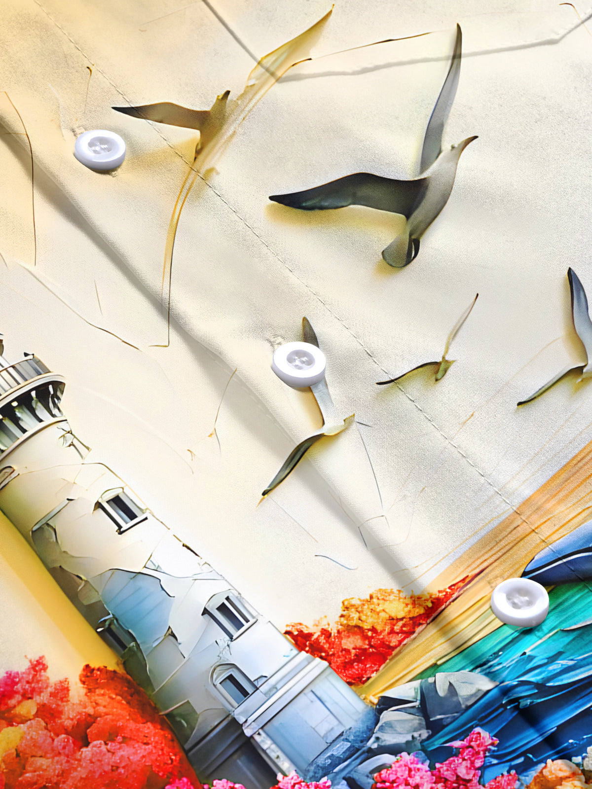 Lighthouse Floral Seagulls Whale Tie Dye Art Relief Men's Pocket Short Sleeve Shirts