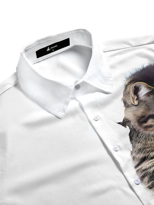 Cat Print Men's Pocket Long Sleeve Shirts