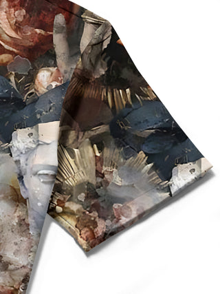men's art print shirt close-up short sleeve