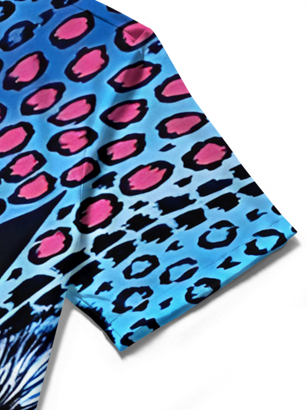 men's cheetah print shirt close-up short sleeve