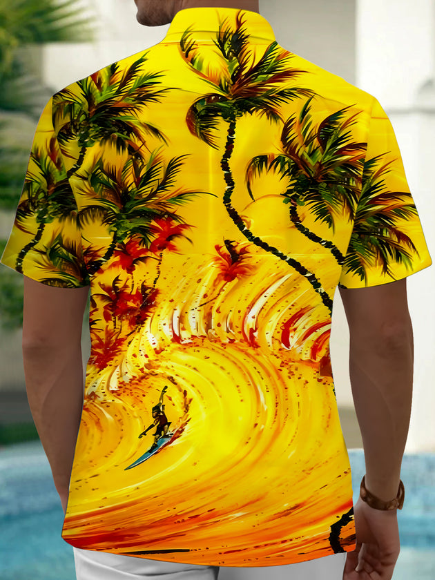 Men's coconut tree print short sleeve shirt back view