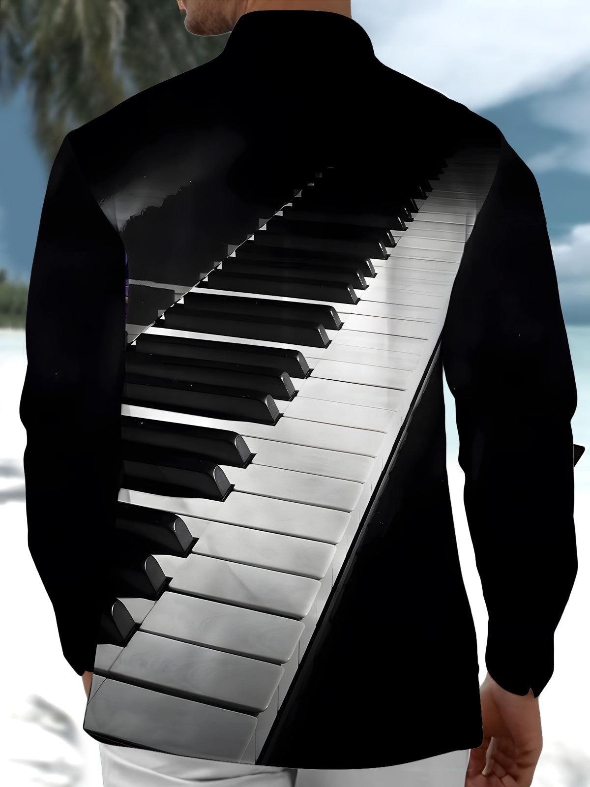 Piano Print Men's Pocket Long Sleeve Shirts