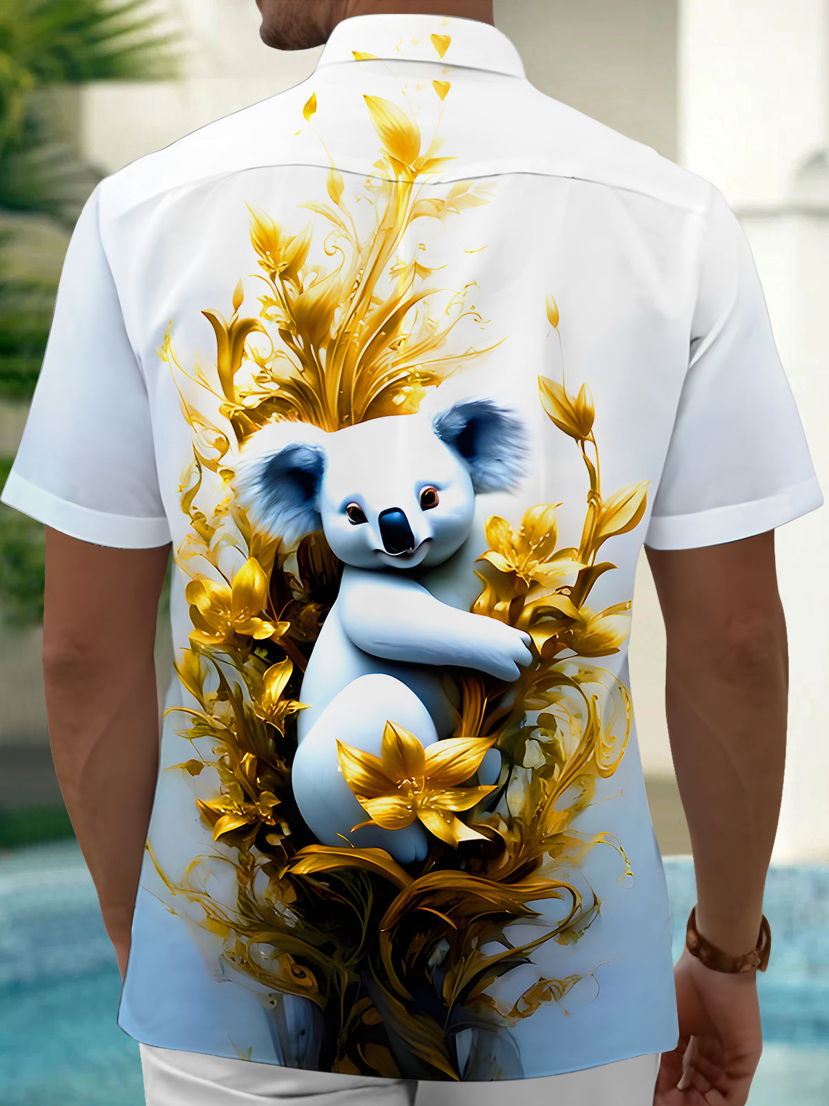 Art Koala Golden Floral Men's Pocket Short Sleeve Shirts