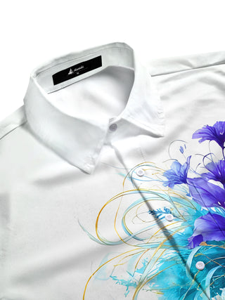 Men's flower print pocket short sleeve shirt side view