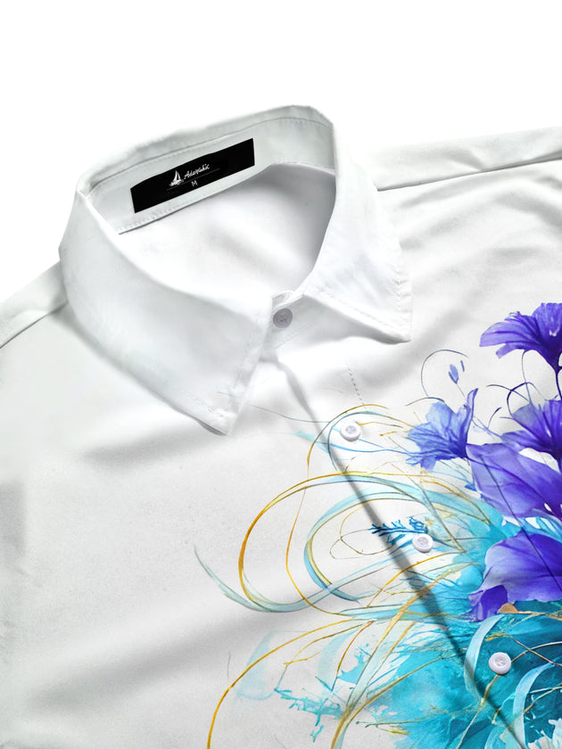Men's flower print pocket short sleeve shirt side view