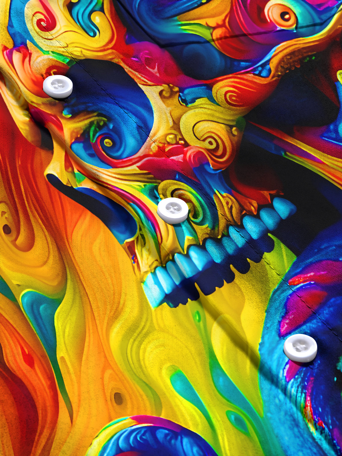 Colorful Abstract Skull Swirl Halloween Men's Pocket Short Sleeve Shirts