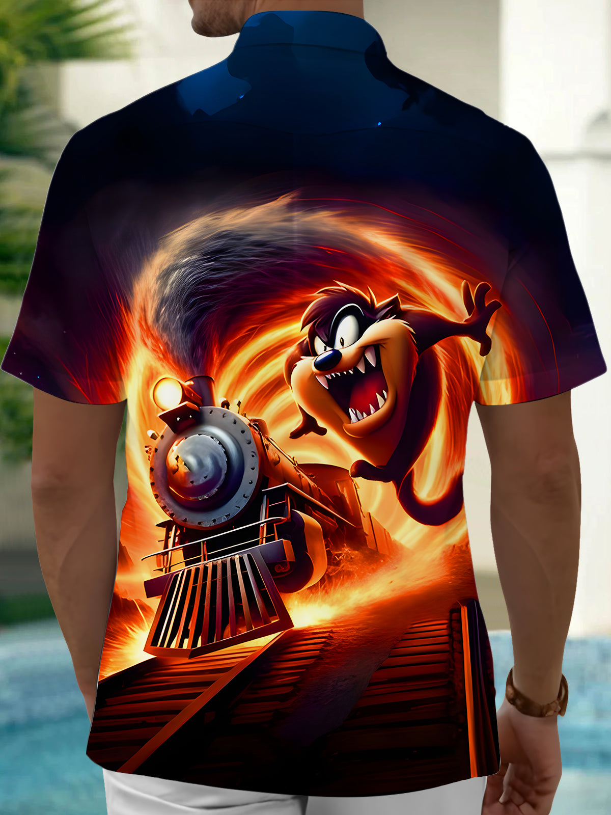 Funny Dark Monster Train Halloween Men's Pocket Short Sleeve Shirts