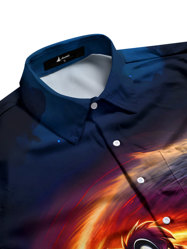 men's horror print shirt side view