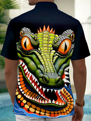 Men's crocodile print short sleeve shirt back view