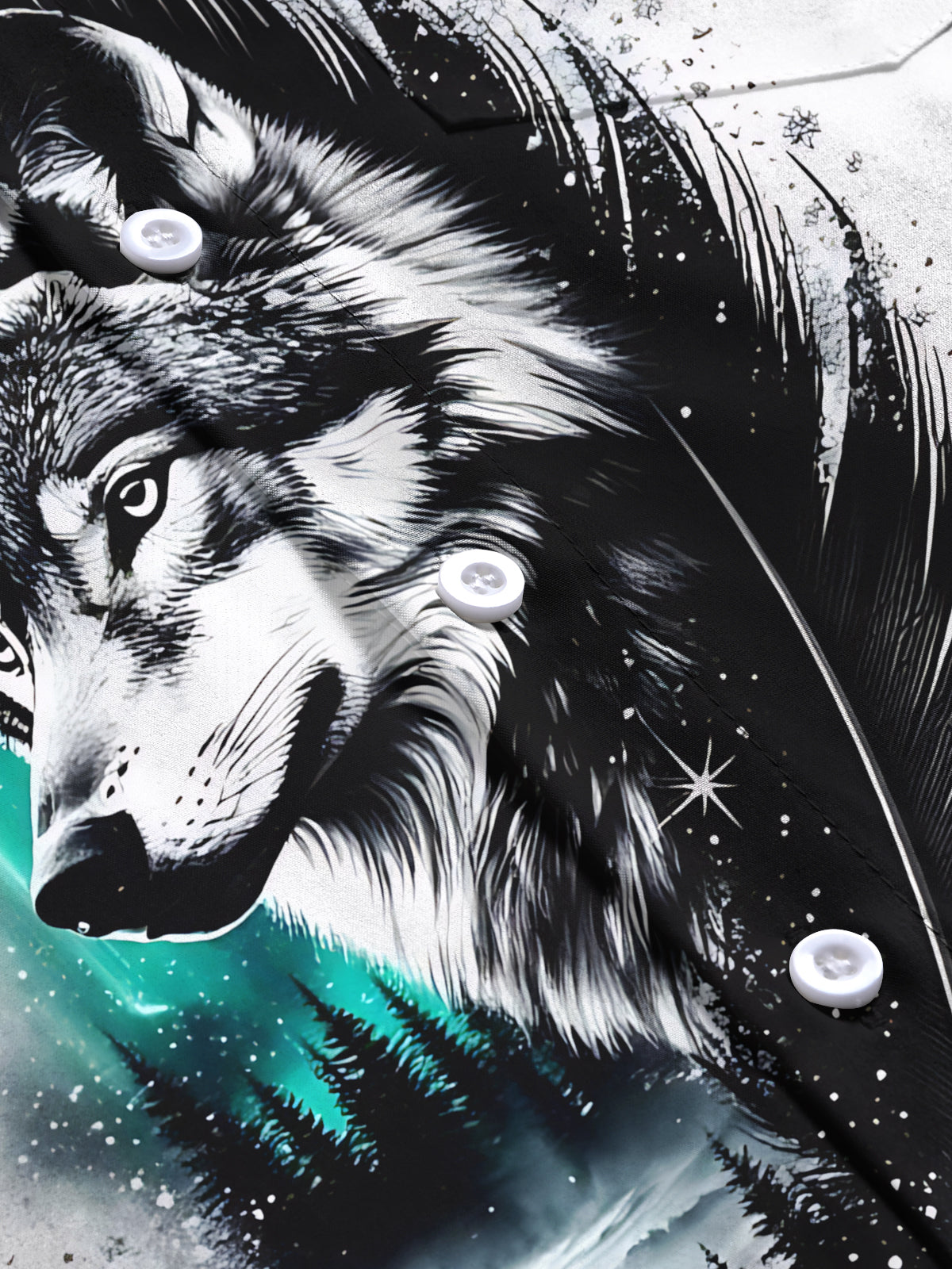 Wolf Feather Snowflake Print Men's Pocket Short Sleeve Shirts