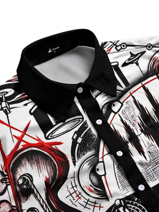 men's guitar print shirt side view