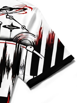men's music print shirt close-up short sleeve