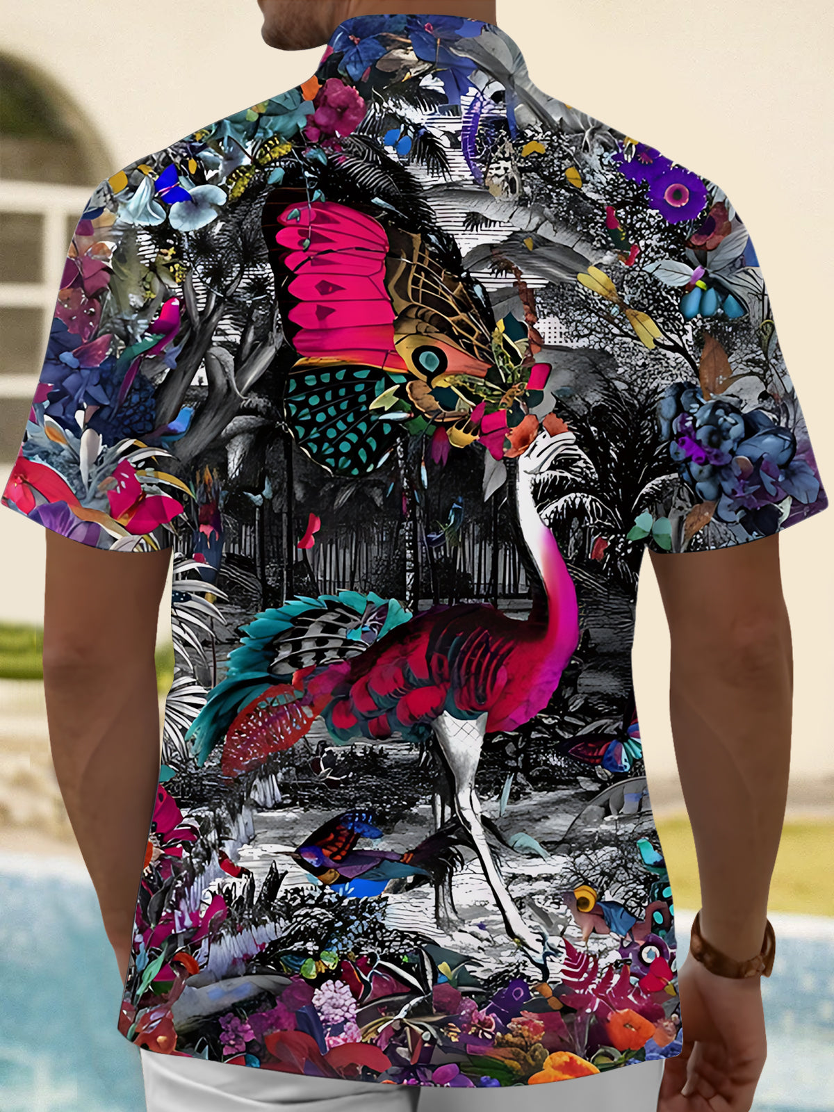Peacock Art Print Men's Pocket Short Sleeve Shirts