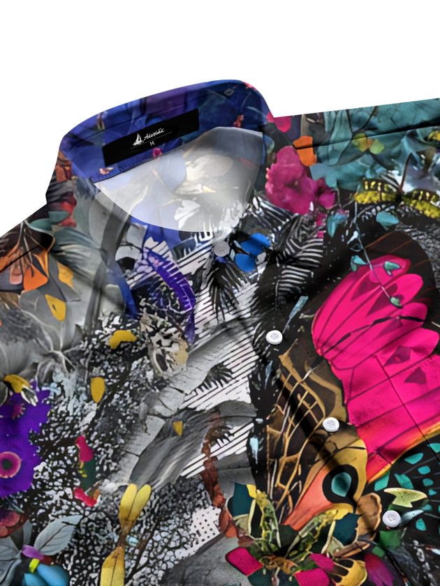 men's exotic bird pattern shirt side view