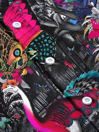 men's peacock print short sleeve flat lay shirt
