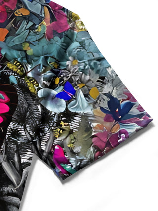 men's peacock print shirt close-up short sleeve
