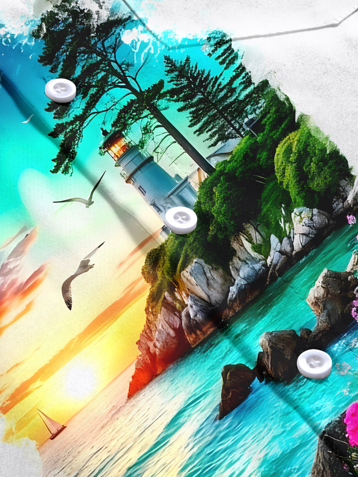 Hawaiian Lighthouse Men's Pocket Long Sleeve Shirts