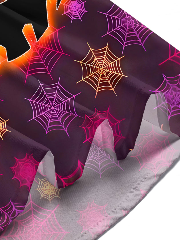 Men wearing Halloween short sleeve shirt at party, lifestyle view, costume outfit