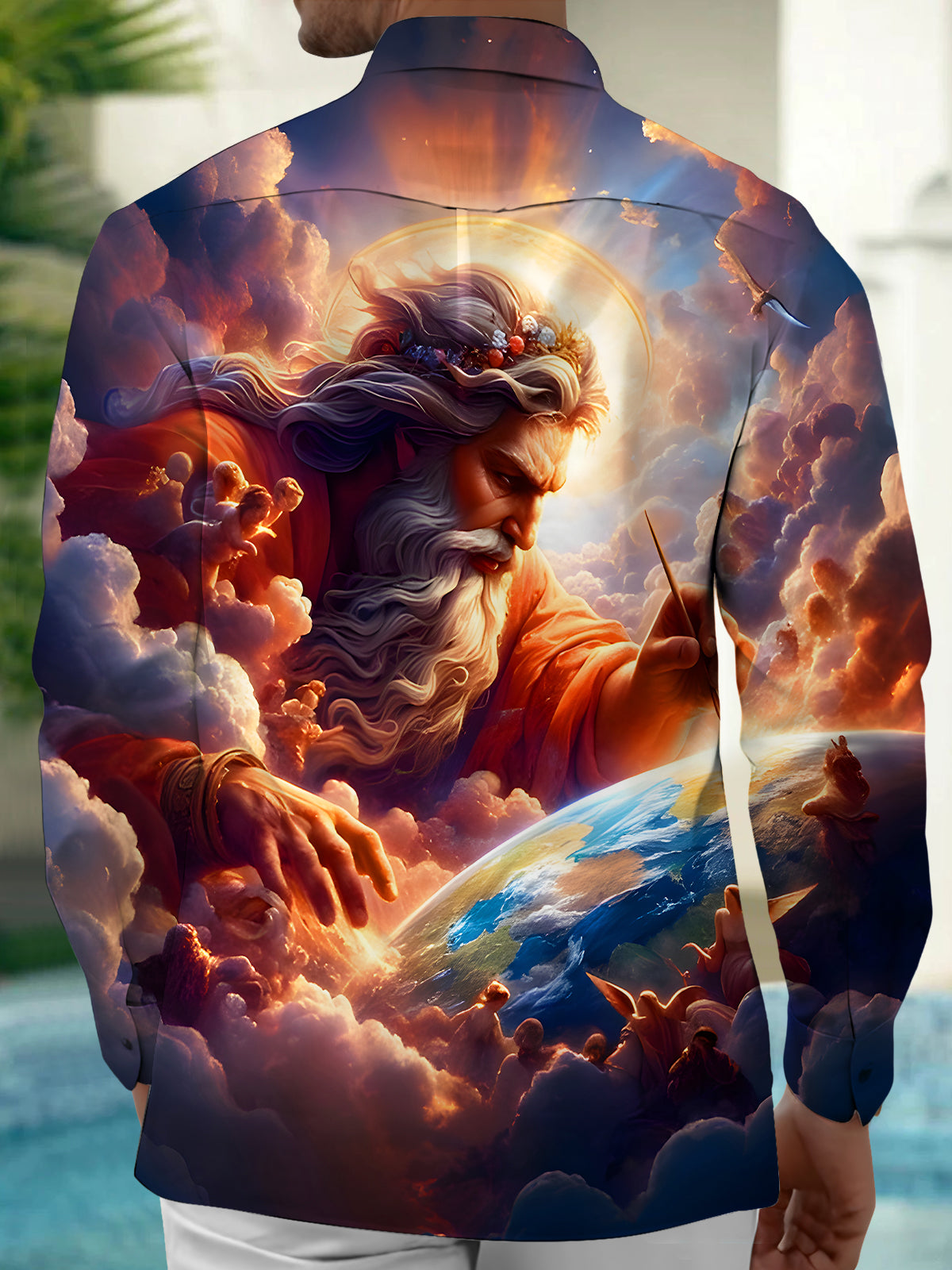 Creation Of Earth The Divine Touch Men's Pocket Long Sleeve Shirts