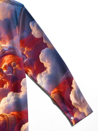 Men's celestial print pocket long sleeve shirt close-up detail