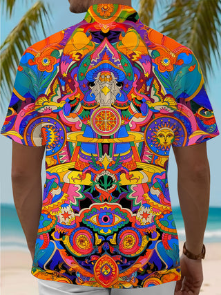 men's abstract print short sleeve shirt back view