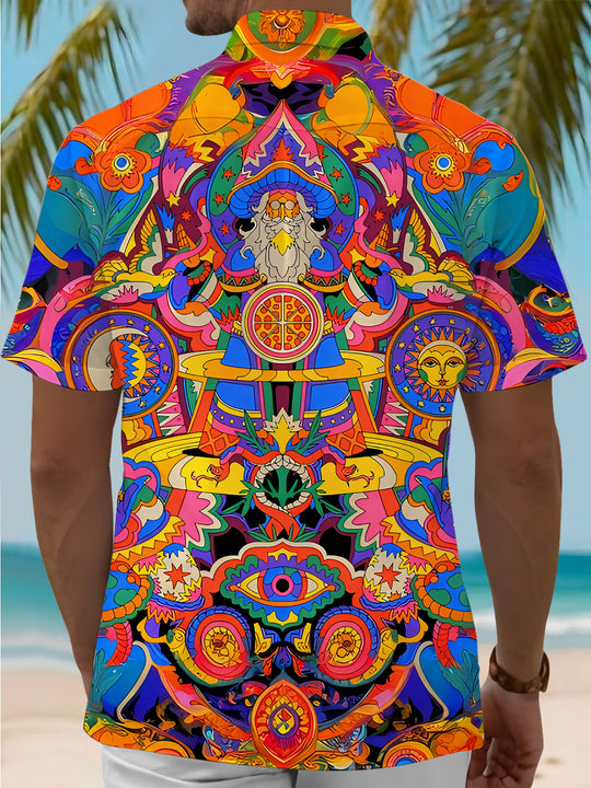 men's abstract print short sleeve shirt back view