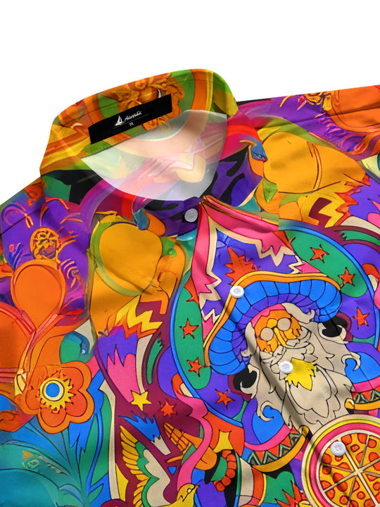 Men's colorful abstract art print half sleeve shirt side view