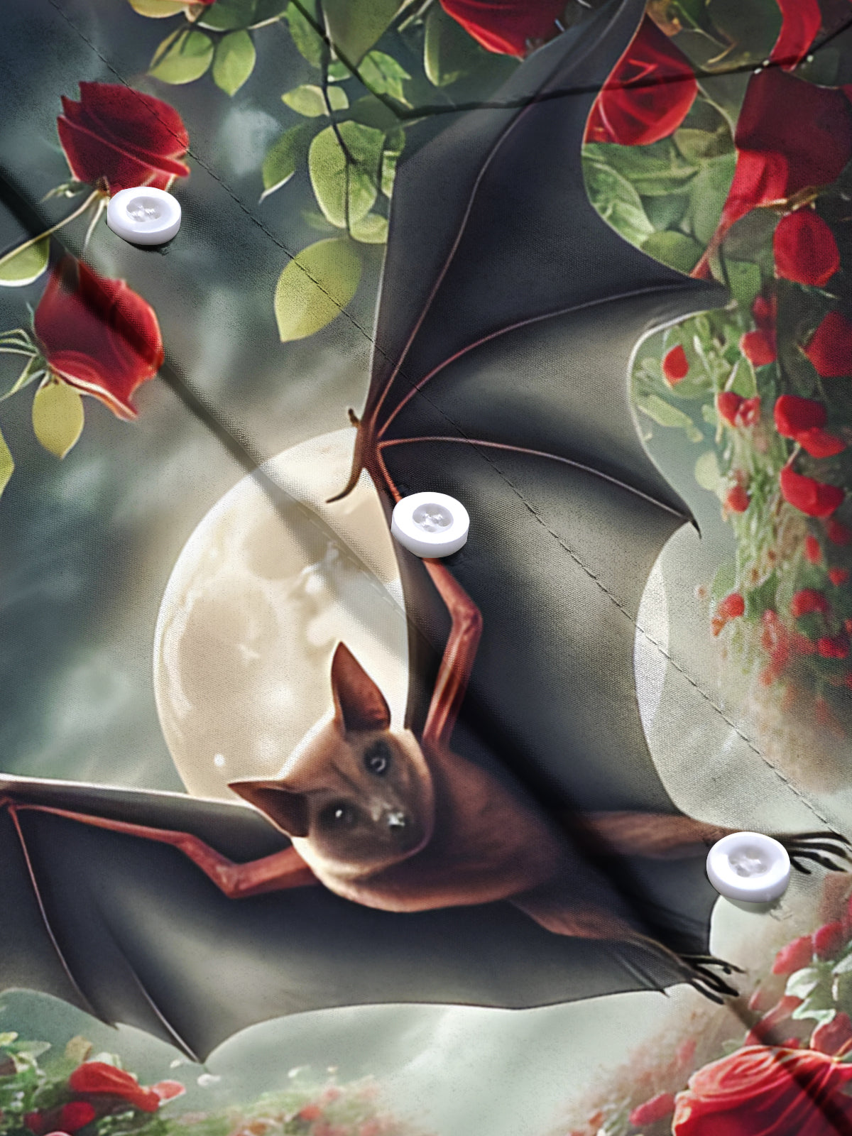 Bat Moon Print Men's Pocket Short Sleeve Shirts