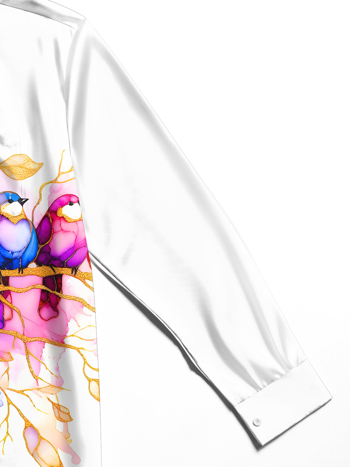 Tie Dye Colorful Birds Leaves Men's Pocket Long Sleeve Shirts