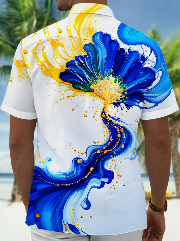 Men's floral short sleeve shirt back view