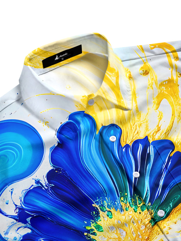 Men's botanical print short sleeve shirt side view