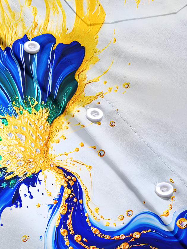 Men's floral short sleeve shirt flat lay pattern detail