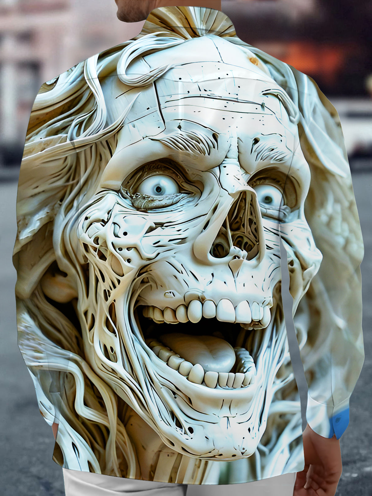 Funny Skull Art Relief Halloween Men's Pocket Long Sleeve Shirts