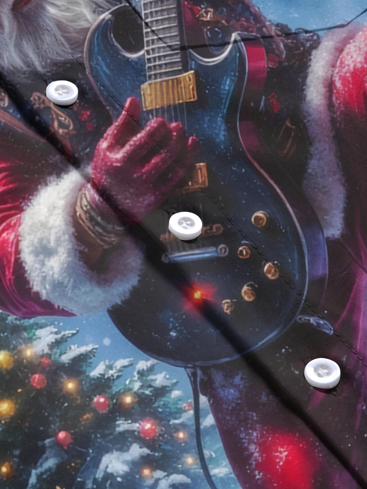 Rock Santa Claus Guitar Print Men's Pocket Short Sleeve Shirts