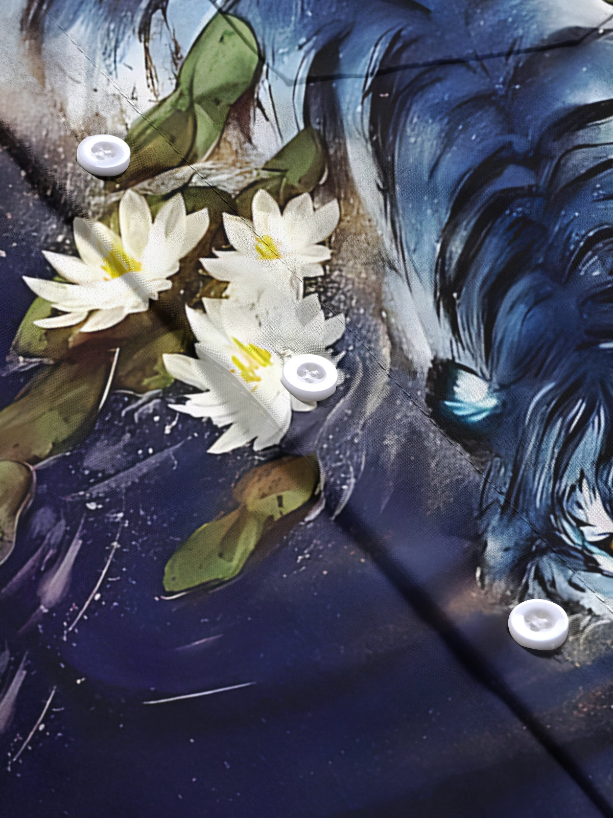 Tiger Lotus Print Men's Pocket Short Sleeve Shirts