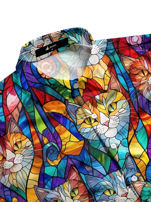 men's feline print shirt side view