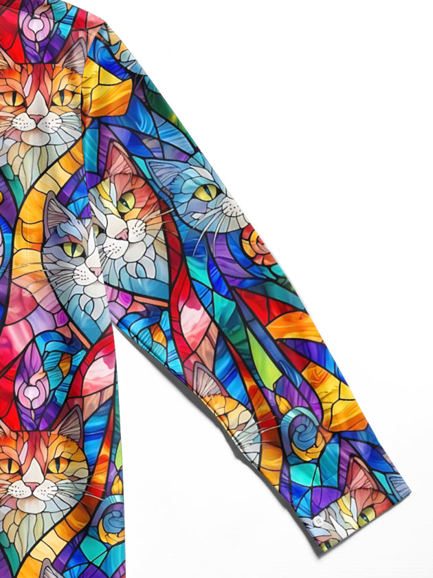 men's cat print shirt close-up full sleeve