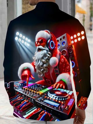 Men's party music print long sleeve shirt back view
