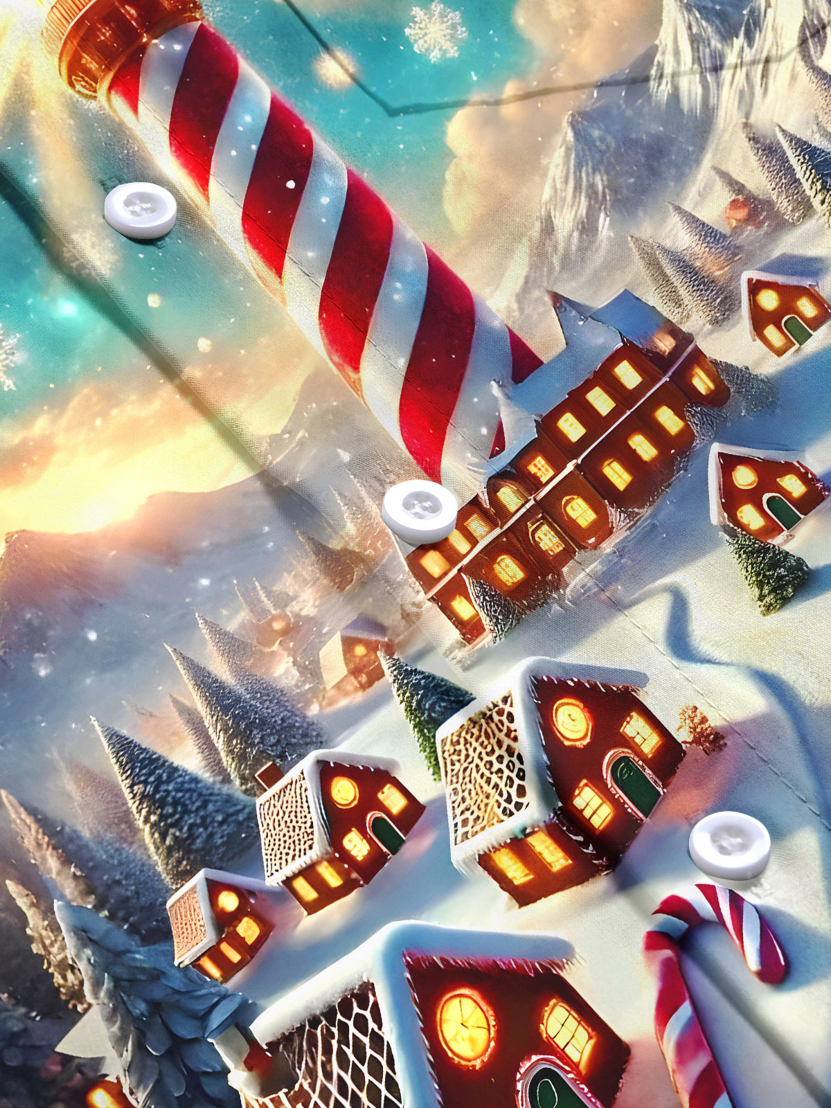 Christmas Lighthouse Men's Pocket Long Sleeve Shirts