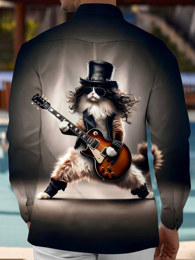 men's kitten pattern shirt back view