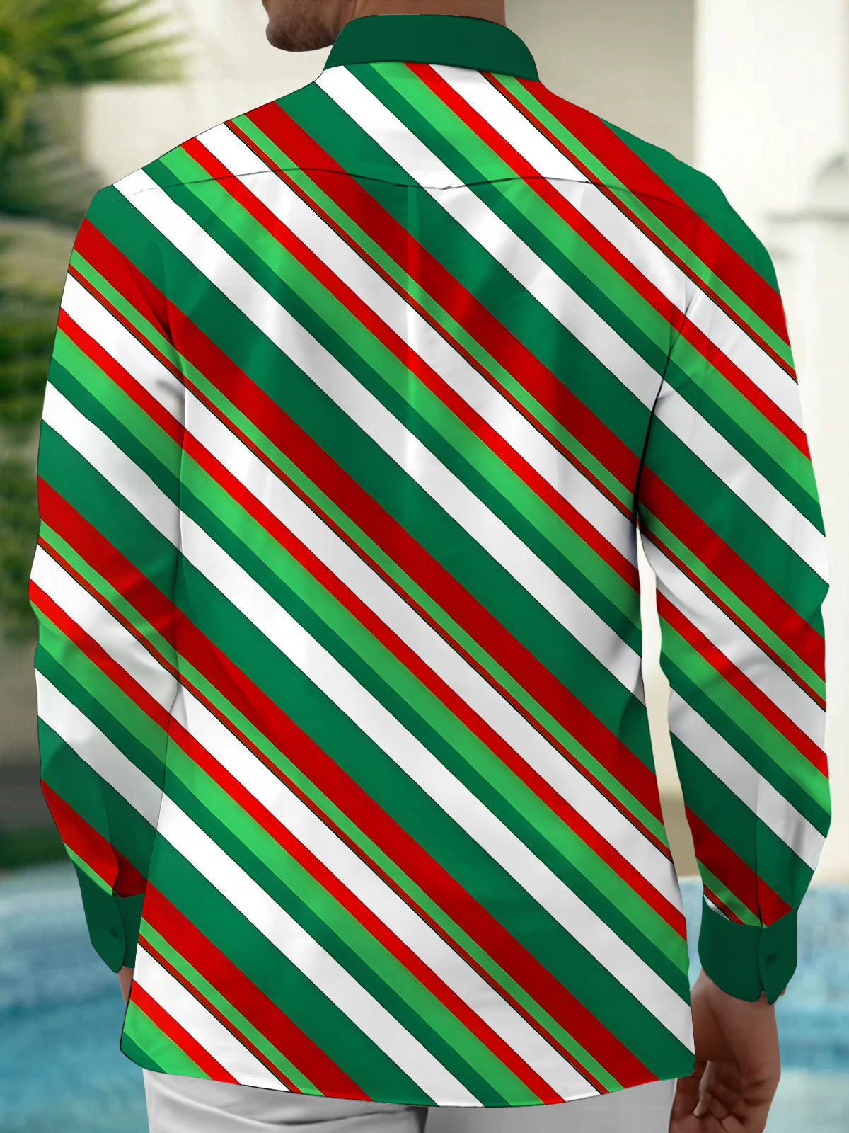 Christmas Stripes Men's Pocket Long Sleeve Shirts