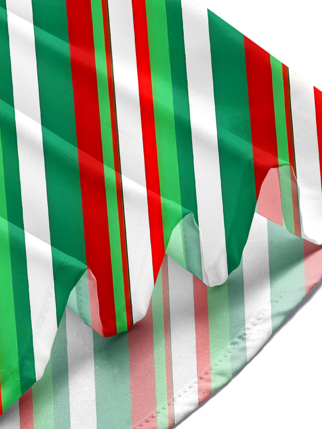 Men's Christmas stripes long sleeve shirt lifestyle view at holiday party