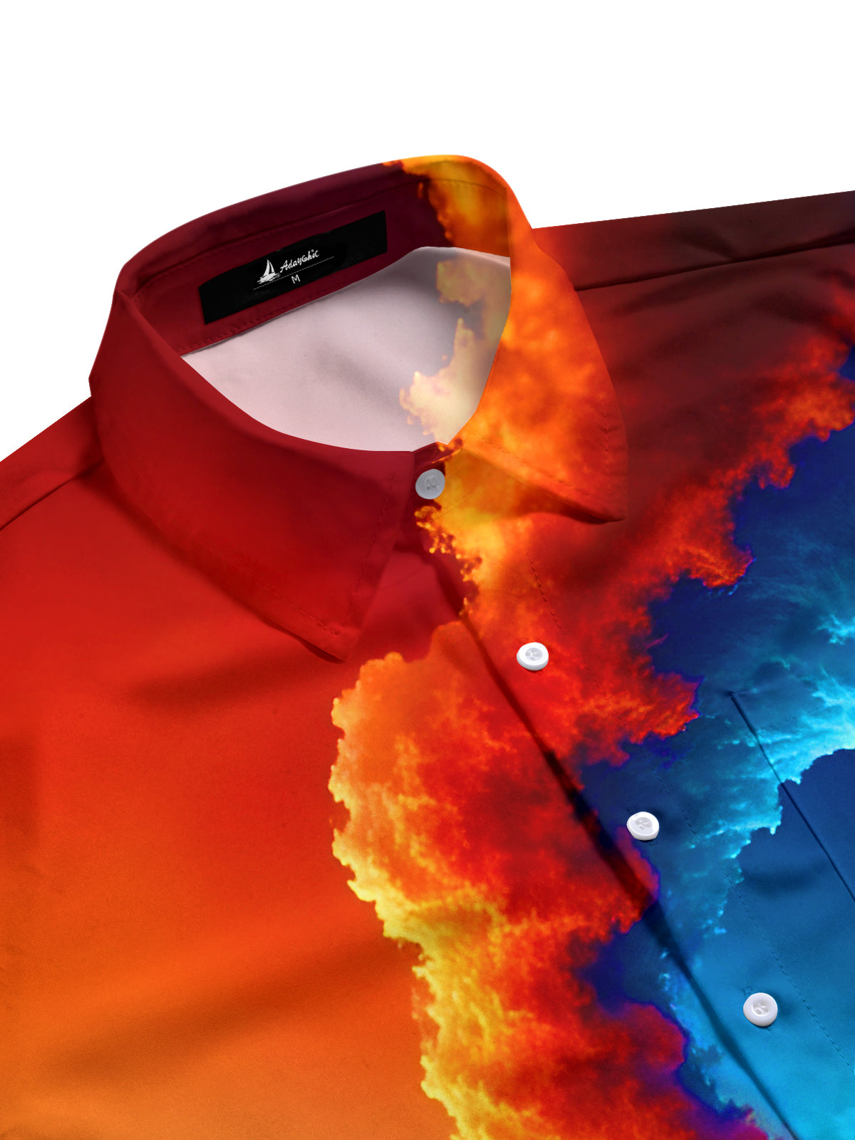 Swirling Clouds Surging Waves Sunset Orange-Red Sand Men's Pocket Short Sleeve Shirts
