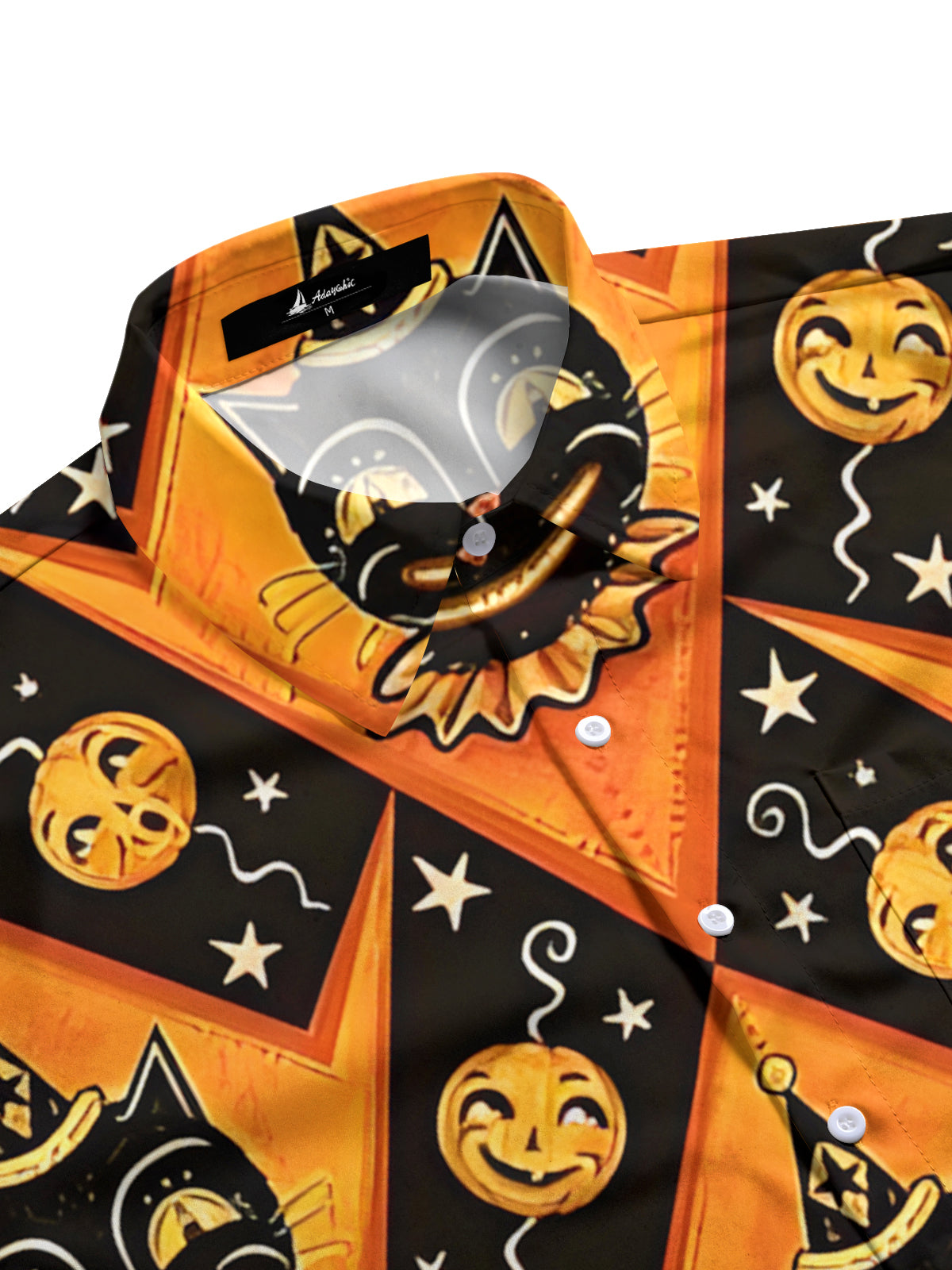 Halloween Cat Pumpkin Men's Pocket Long Sleeve Shirts