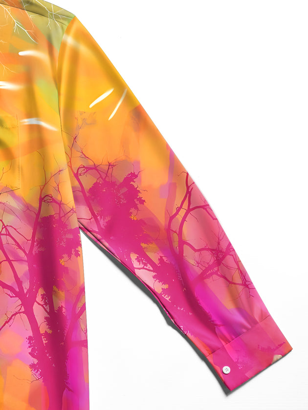 Men's elephant print long sleeve shirt close-up detail view