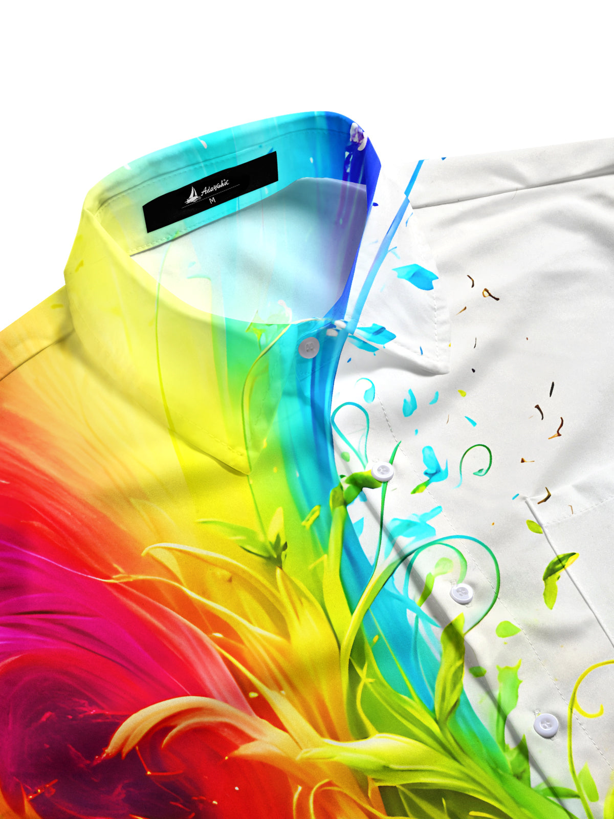 Tie Dye Flowing Rainbow Birds Men's Pocket Long Sleeve Shirts