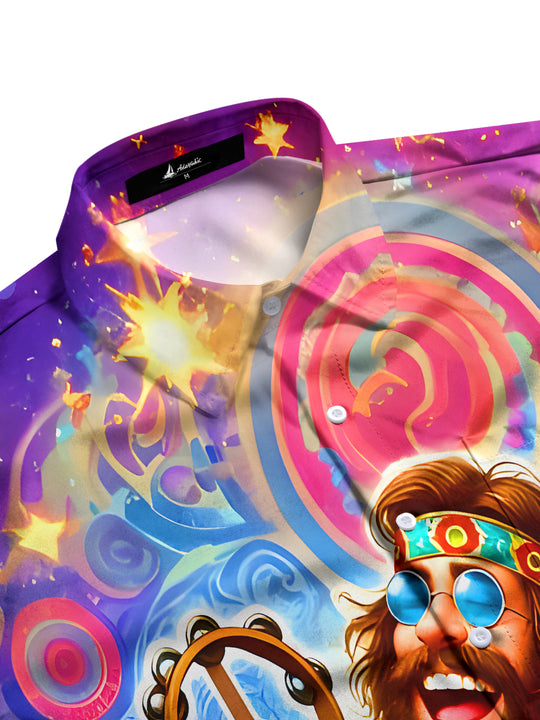 men's guitar print shirt side view