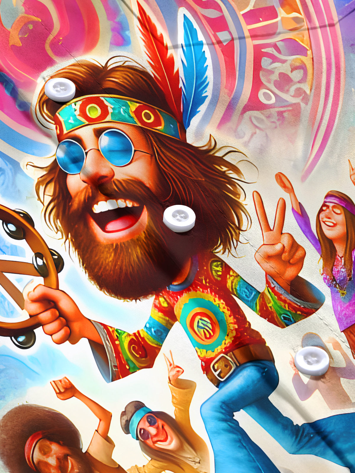 Music Carnival Peace Sign Men's Pocket Short Sleeve Shirts